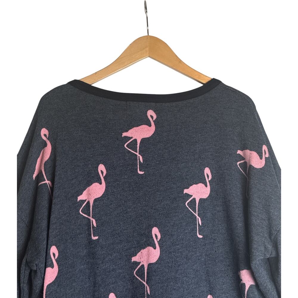 Wildfox Oversized Flamingo Sweatshirt Gray Pink Graphic Pullover Size S - Picture 5 of 7